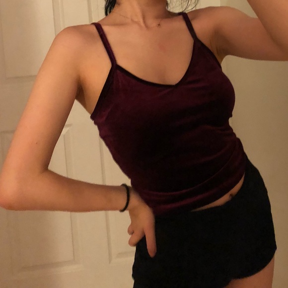 Garage Rich Wine Velvet Crop Tank Top - Picture 2 of 10